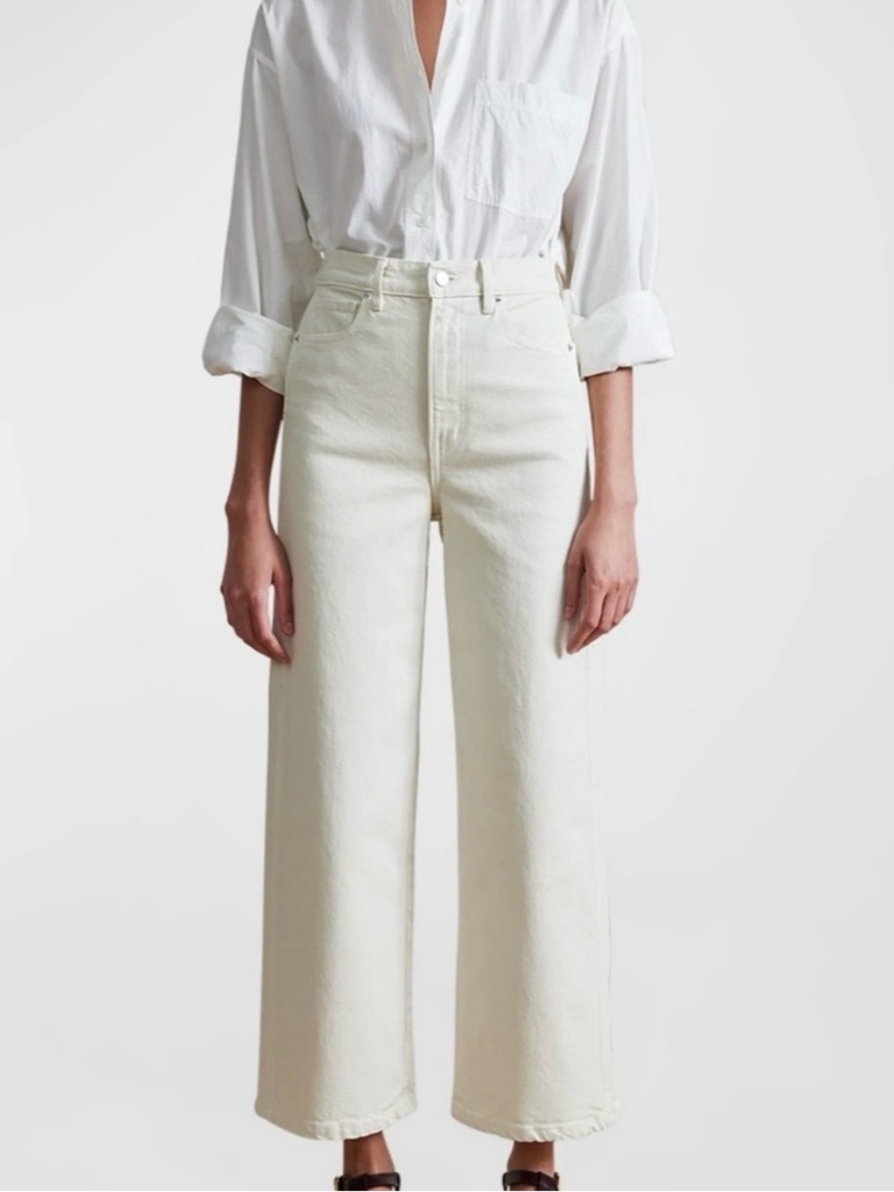 Apiece Apart High-Rise Wide-Leg Jeans — Cream
